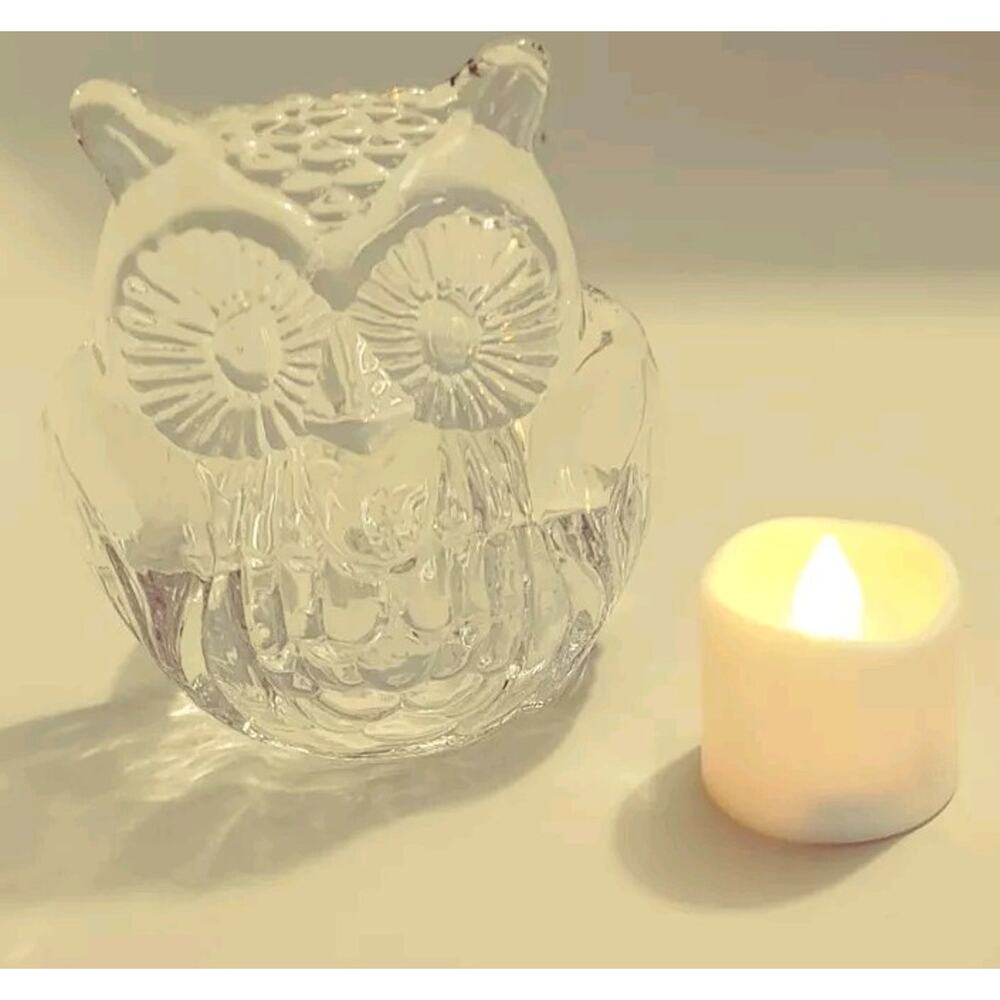 Party Lite Owl Candle Holder Glass-Battery Operated Votive Candle Included-4" - Picture 3 of 16